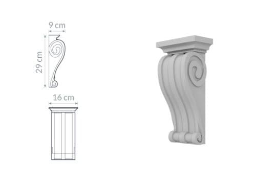 Support décoratif : orné de volutes et de courbes