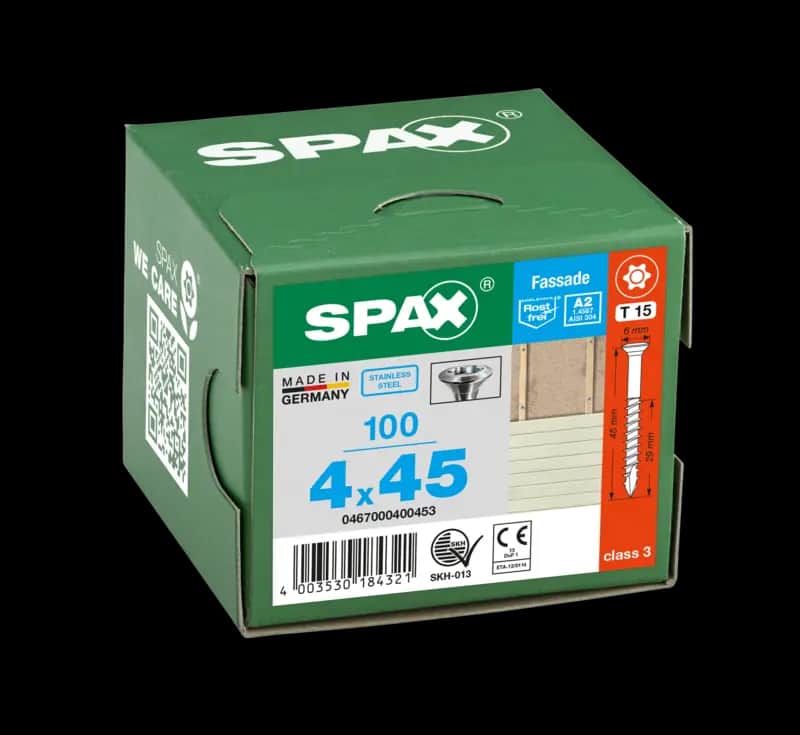 Vis à bois en acier inoxydable 4,0×45 A2 Spax (100 pièces)