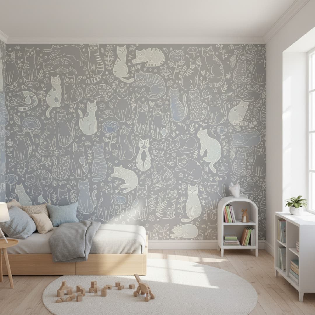 Papier peint Happy Cats Warm Grey